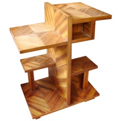 Zebra wood veneer multi-tiered side table