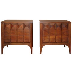 Pair of Kent Coffey walnut and elm 3 drawer night stands