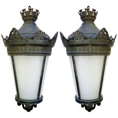 Pair of French Lanterns with Opaline shades