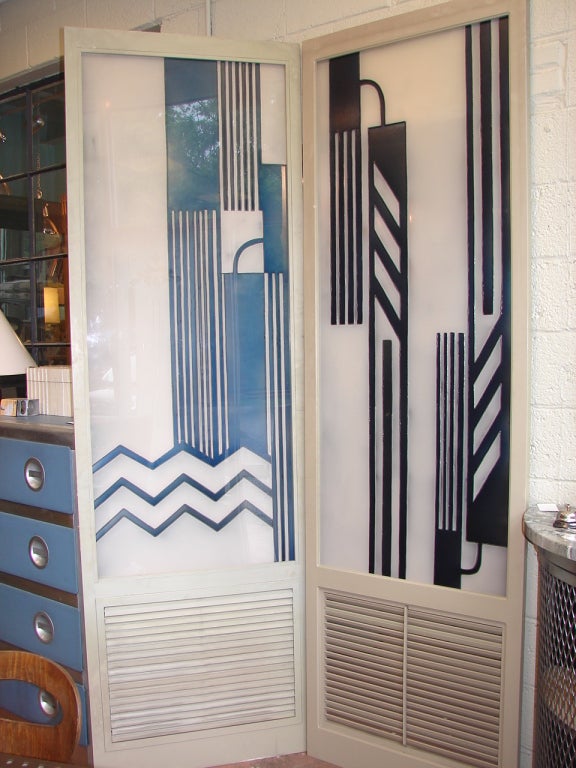 Three deco plexiglass and wood 8 foot panels