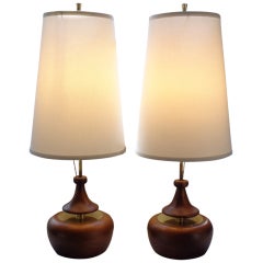 Pair of Solid Teak Danish Modern Lamps