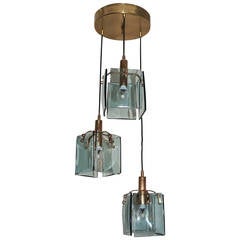 Three Pendant Chandelier in the Manner of Fontana Arte, Italy 1960s