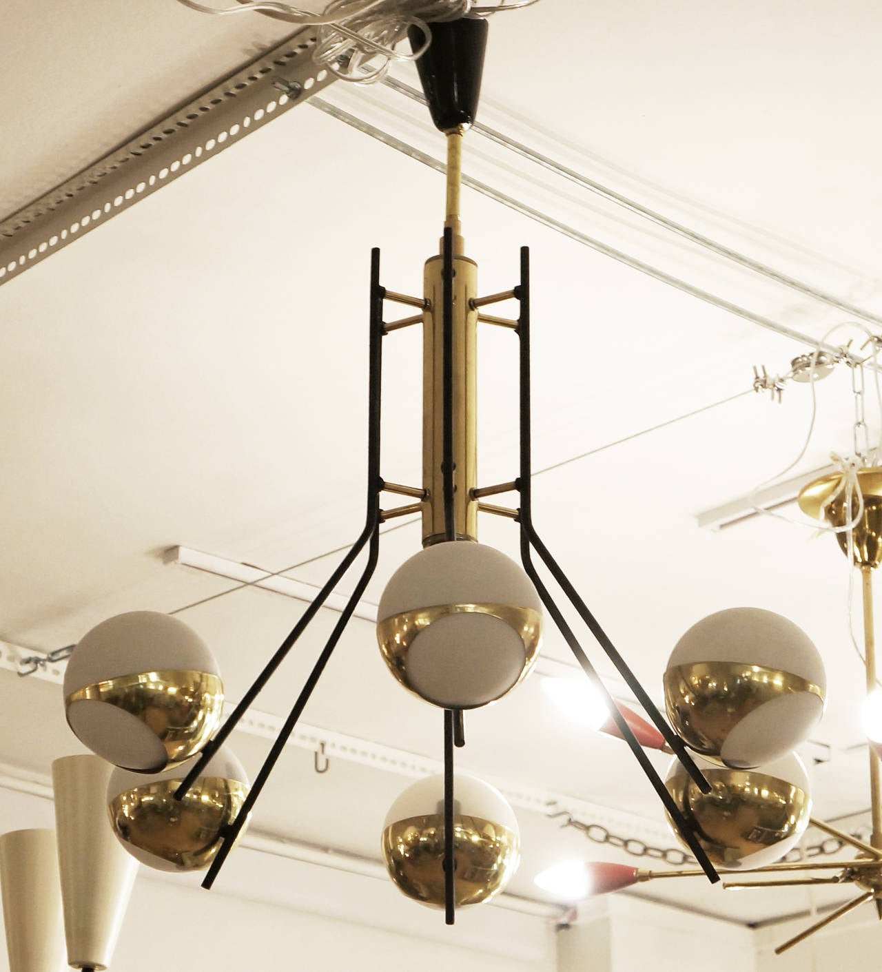 Rare Stilnovo Six Globes Chandelier at 1stdibs