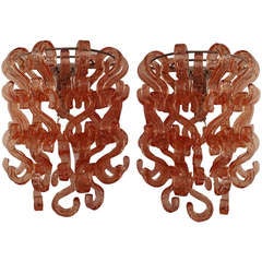 Pair of Large, Whimsical Salmon Color Murano Glass Sconces