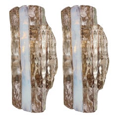 Elongated pair of Murano wall sconces by Mazzega