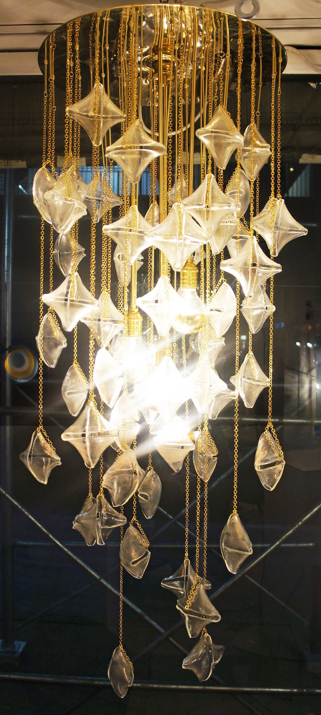 Mid-Century Modern Zero Quattro, Hanging Glass Stars Chandelier, Italy 1970s