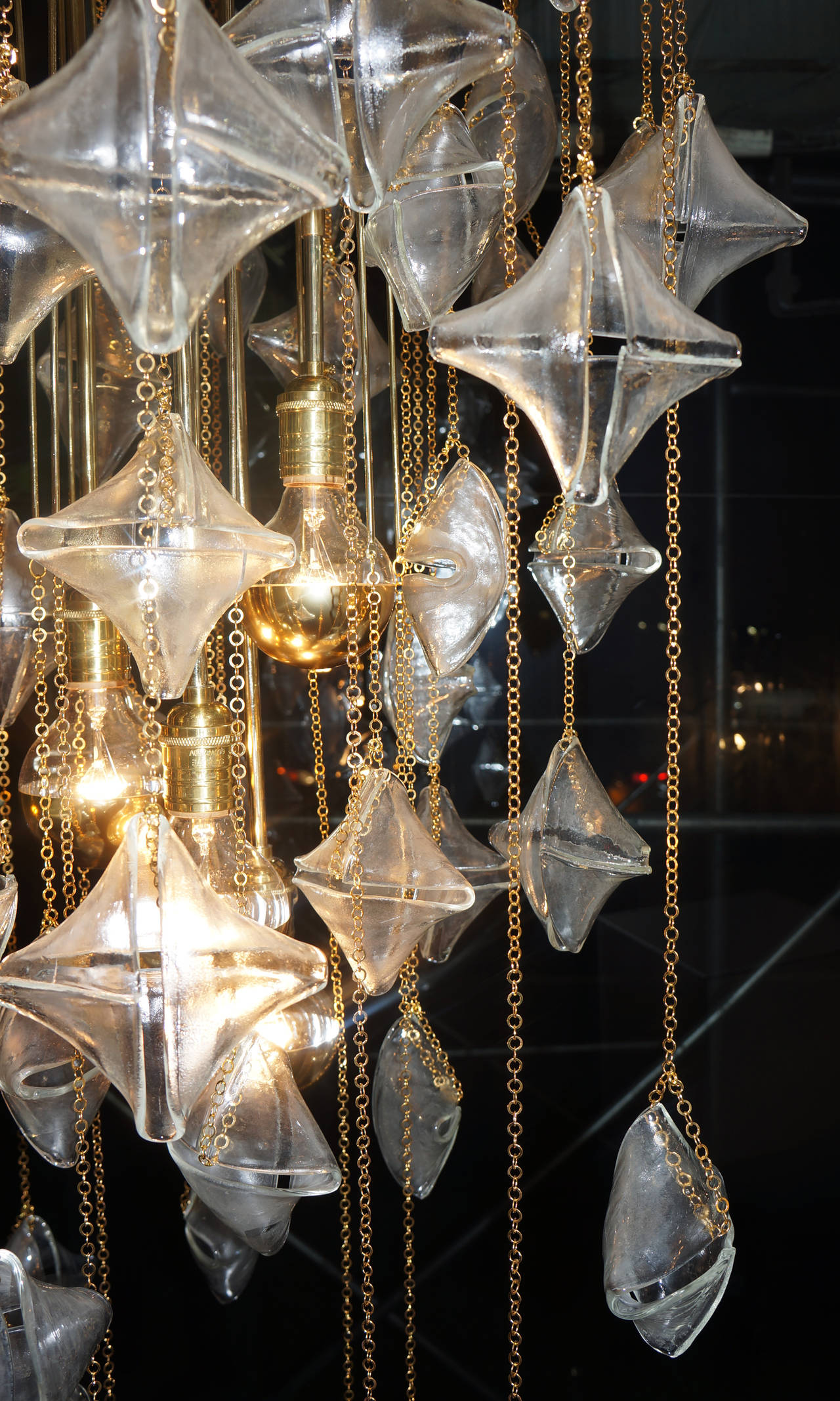 Late 20th Century Zero Quattro, Hanging Glass Stars Chandelier, Italy 1970s