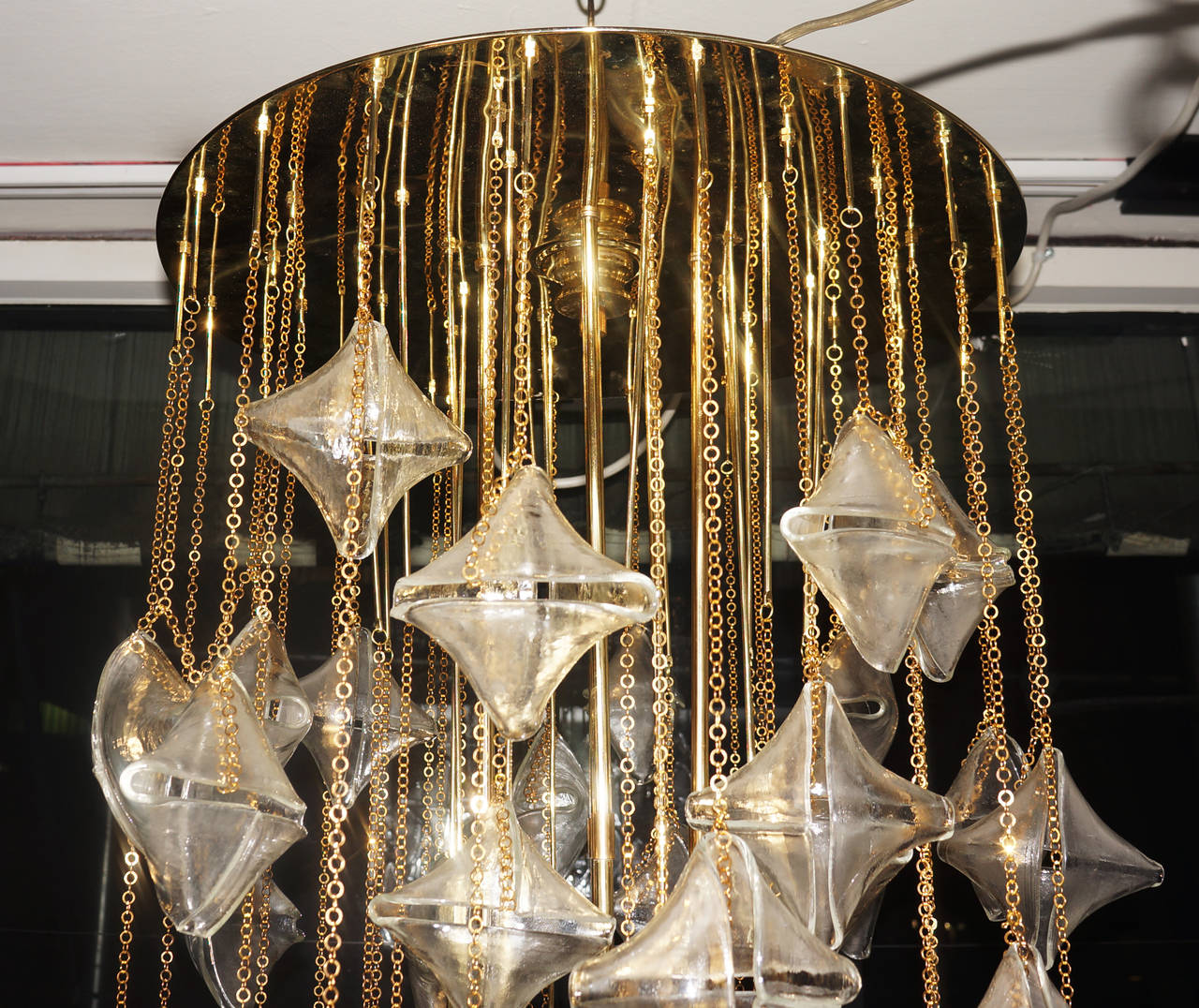 Italian Zero Quattro, Hanging Glass Stars Chandelier, Italy 1970s