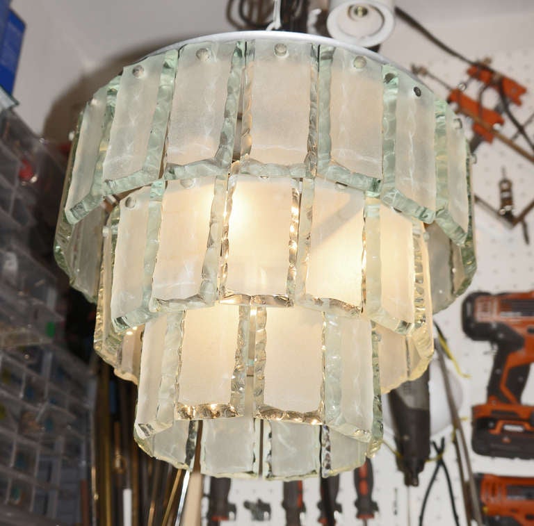 Late 20th Century Diminutive Chandelier With Hand Chiseled Glass, Italy 1960s