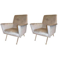 Italian 1950's Club Chairs with Velvet Upholstery