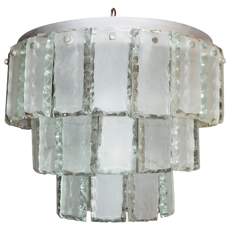 Diminutive Chandelier With Hand Chiseled Glass, Italy 1960s