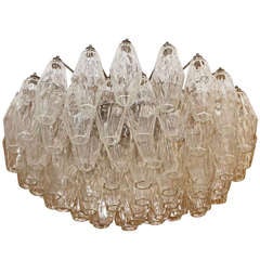 Medium Size, Shallow Murano Polyhedral Glasses Chandelier