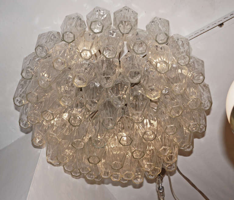 Mid-Century Modern Medium Size, Shallow Murano Polyhedral Glasses Chandelier