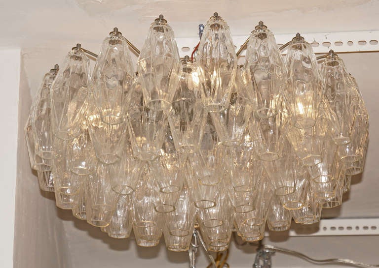 Medium Size, Shallow Murano Polyhedral Glasses Chandelier In Excellent Condition In New York, NY