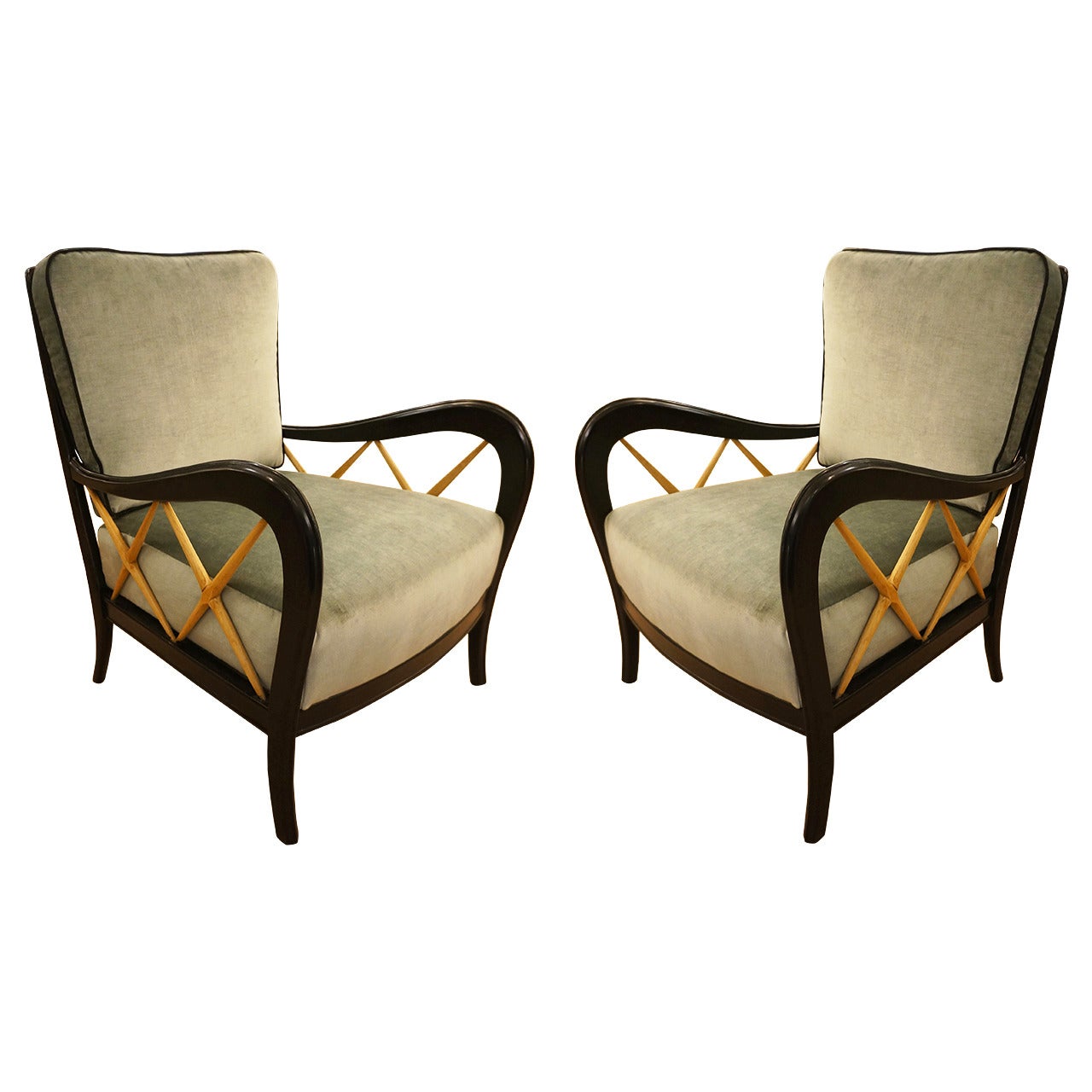Sculptural Pair of Armchairs Attributed to Paolo Buffa, Italy 1950s