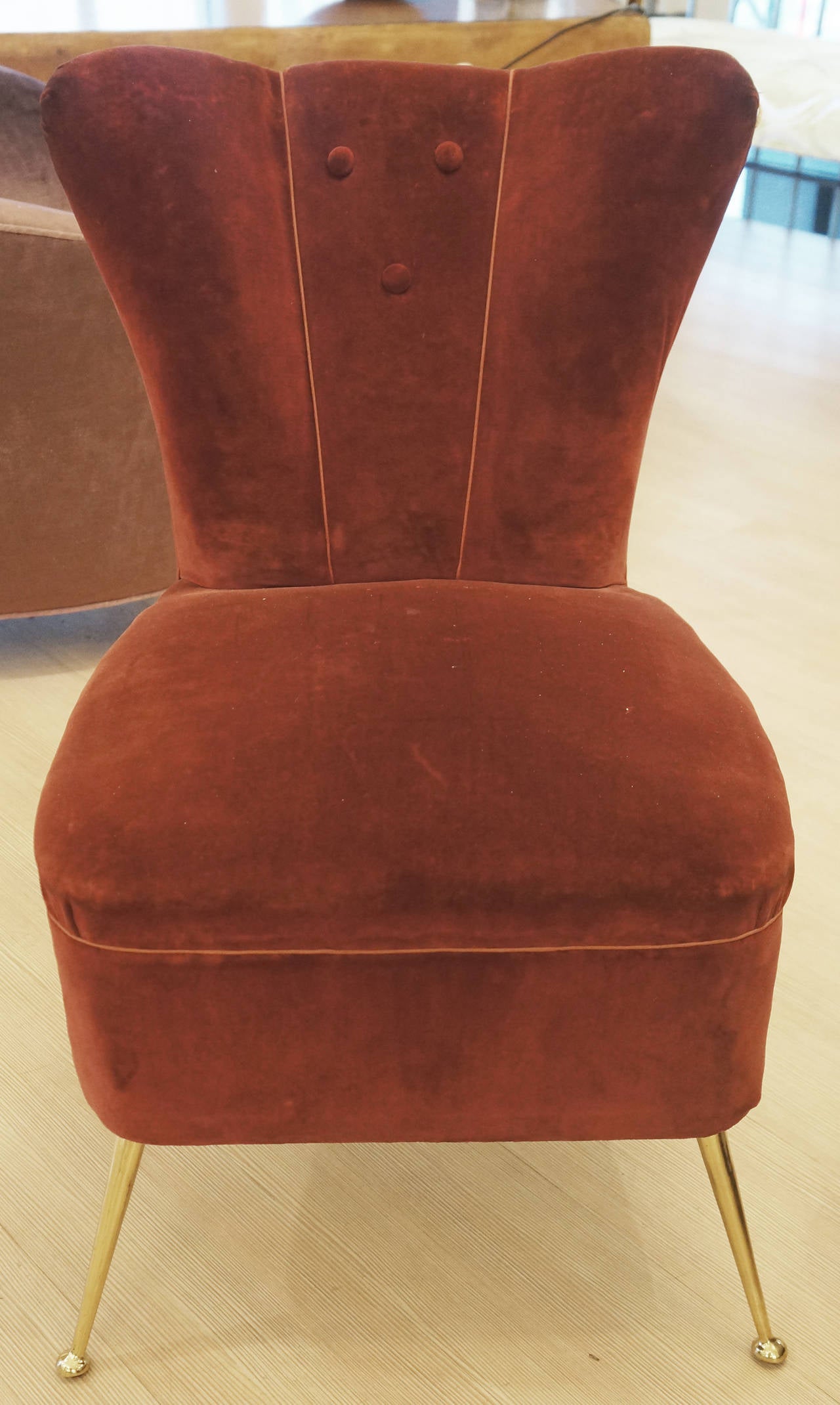 Still in original conditions- can be re-upholstered with client provided fabric for $1,300.00 additional for the pair.