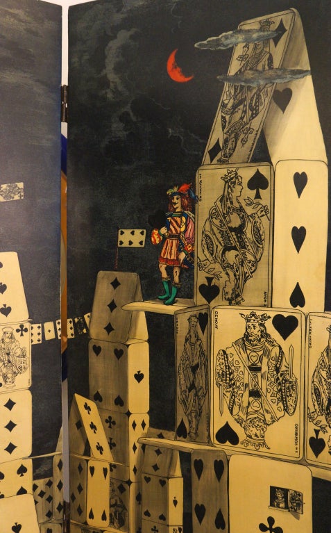 Italian City Of Cards Double Sided Screen By Piero Fornasetti
