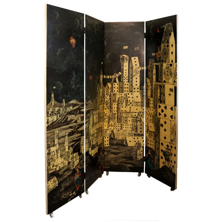 City Of Cards Double Sided Screen By Piero Fornasetti