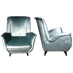 Imposing Pair of Italian 1950s Armchairs in the Manner of Ponti