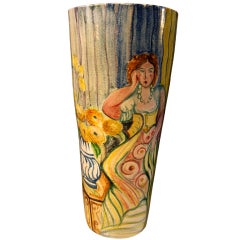Vintage Hand Made Large Vase / Umbrella Stand In The Manner Of Matisse