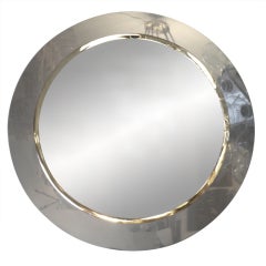 Retro Large Minimalist Italian Chromed Steel Mirror