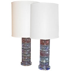Lavender Pair Of Italian Glass Side Table Lamps By Poliarte