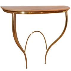 Flowing Italian 50's Brass Diminutive Console With Salmon Marble Top