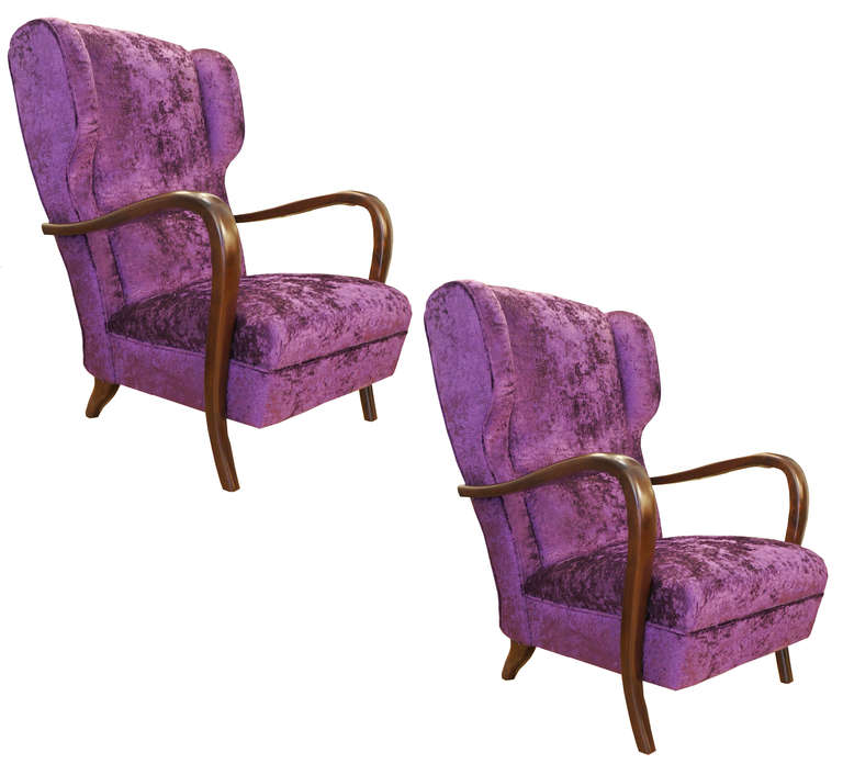 Italian Pair Of Purple Lounge Chairs, Italy 1940s