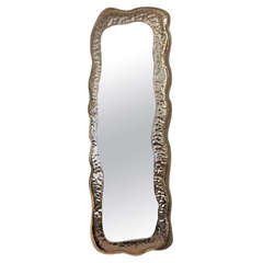 Hand Hammered, Nickel Plated Organic And Eleongated Mirror