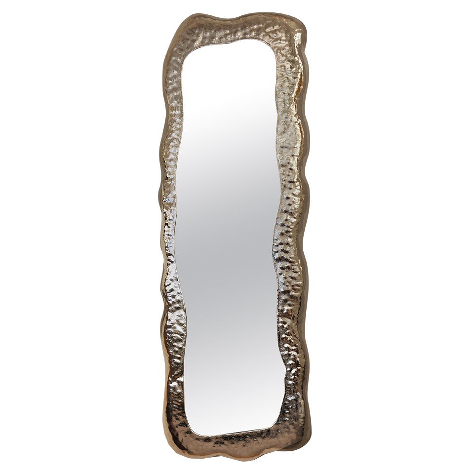 Hand Hammered, Nickel Plated Organic And Eleongated Mirror