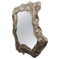 Organic Shape Hand Hammered Nickel Plated Mirror