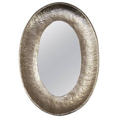 Nickel-Plated Hand-Hammered Bragalini Mirror, Italy, 1960s