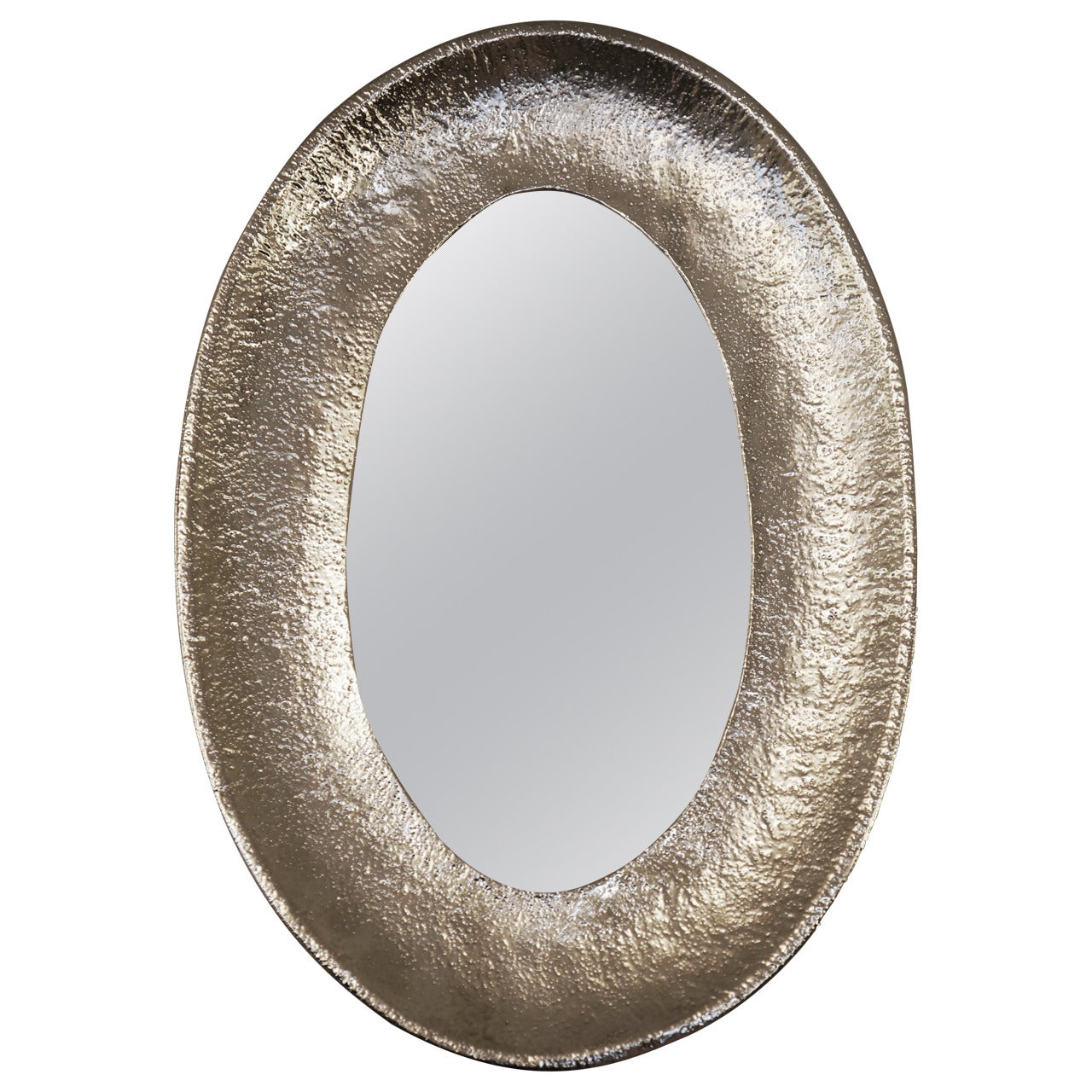 Nickel-Plated Hand-Hammered Bragalini Mirror, Italy, 1960s