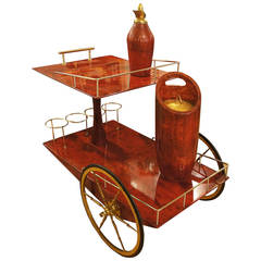 Colorful Parchment Clad Bar Cart with Accessories by Aldo Tura