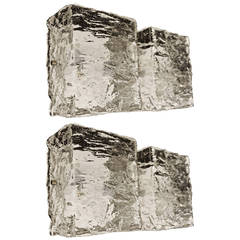 Set of Four Rich Texture Murano, Handblown Glass Sconces or Flush Mounts