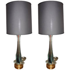 Tall Pair of "Sommerso" Murano Table Lamps, Italy 1960s