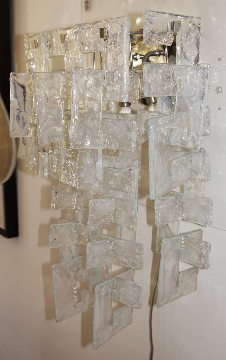 Large Sculptural Murano A V Mazzega C-Shaped Glass Sconces In Excellent Condition In New York, NY