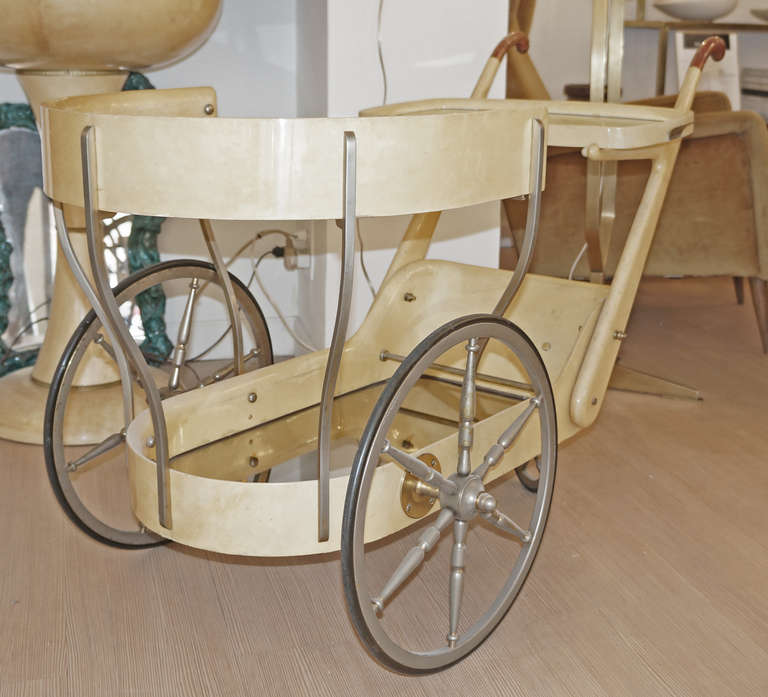 Mid-Century Modern Aldo Tura Parchment Tea/Bar Cart