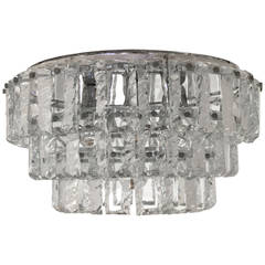 Hand Chiseled Glass Flush Mount Chandelier by Zero Quattro, Italy, 1960s