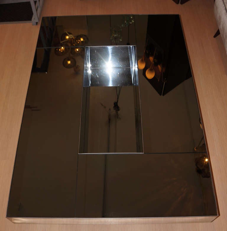 Late 20th Century Sleek Italian Steel And Dark Mirrored Glass Coffee Table