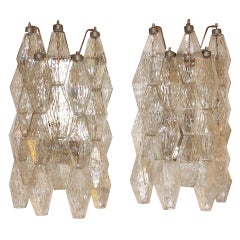 Pair Murano polyhedral glass sconces