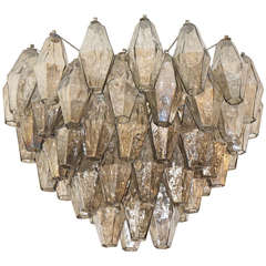 Scarpa - Venini Smoked and Iridescent Large Polyhedral Glasses Chandelier