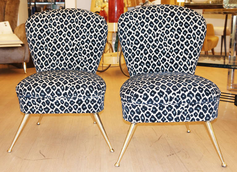 Mid-Century Modern Pair of Italian 1950's Diminutive Slipper Chairs