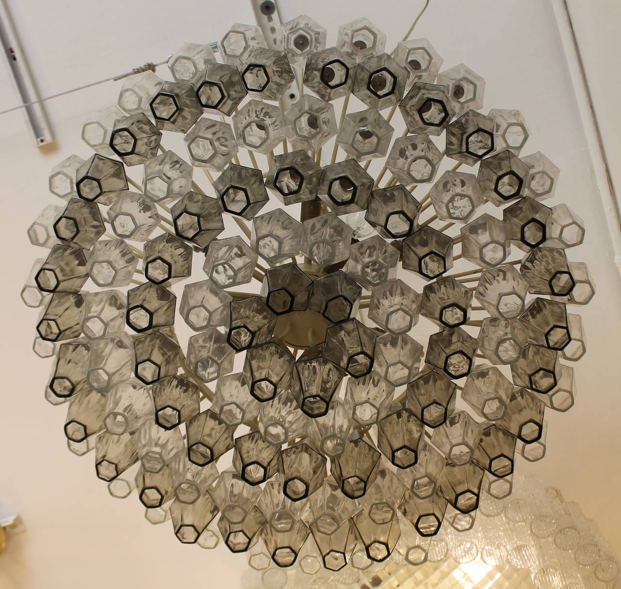 Mid-Century Modern Flat Clear and Gray Polyhedral Glasses Chandelier by Venini (Marked)