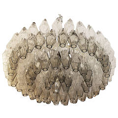 Flat Clear and Gray Polyhedral Glasses Chandelier by Venini (Marked)