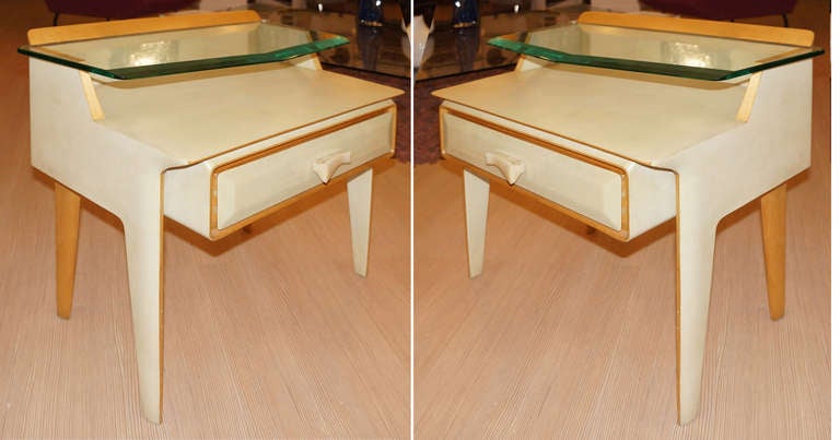 Italian Mid-century Parchment And Wood Night Stands