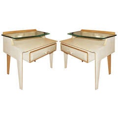 Italian Mid-century Parchment And Wood Night Stands