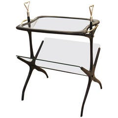 Refined Side Table and Magazine Stand with Removable Tray, Italy, 1950s