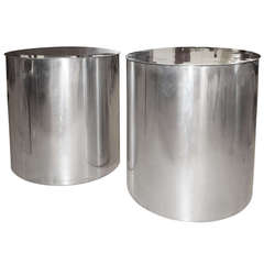Drum Shaped 1970s Polished Aluminum Side or Sofa Tables