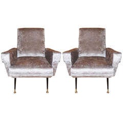 Italian 1950's Club Chairs with Chic Crocodile Pattern Velvet Upholstery